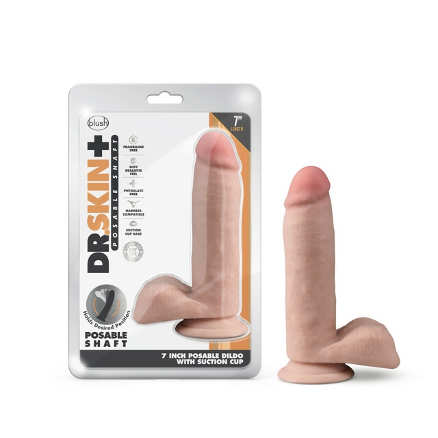 Blush - Dr. Skin Plus - 7 Inch Posable Dildo With Balls - Vanilla